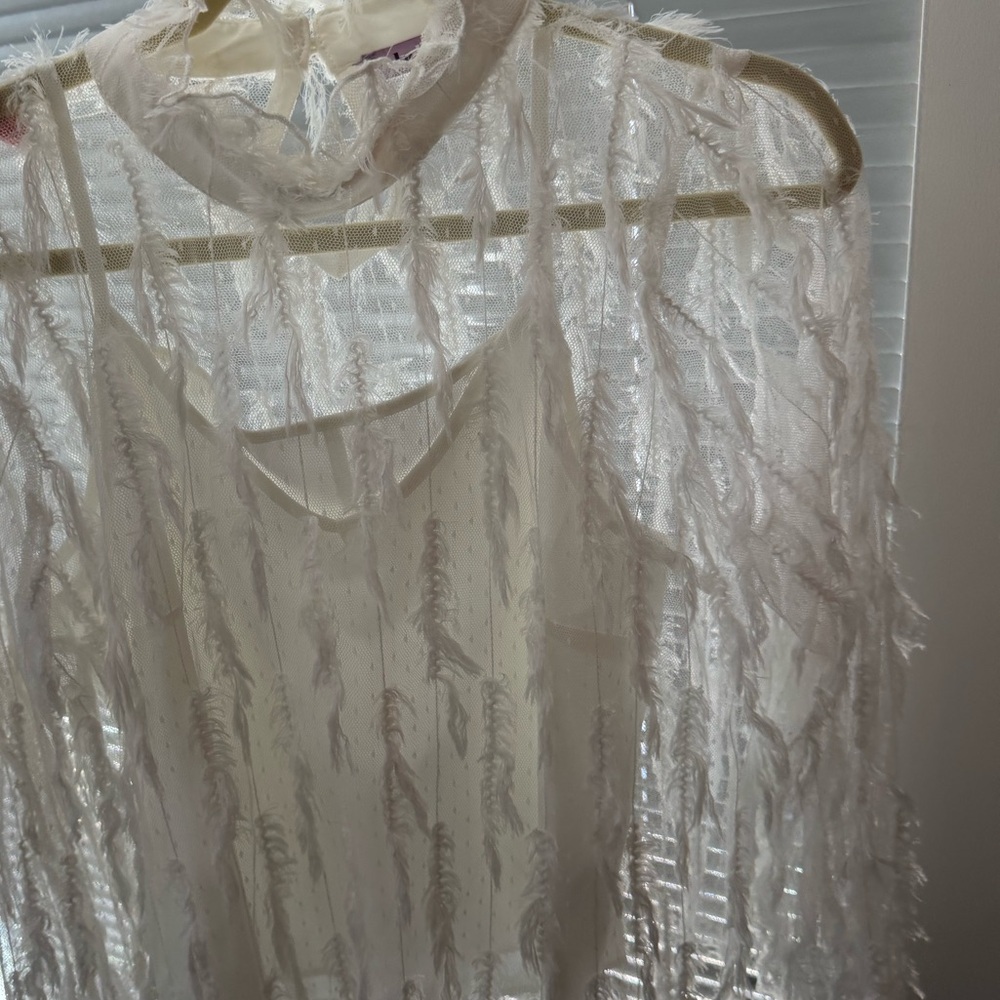 White Sheer Fringe Blouse